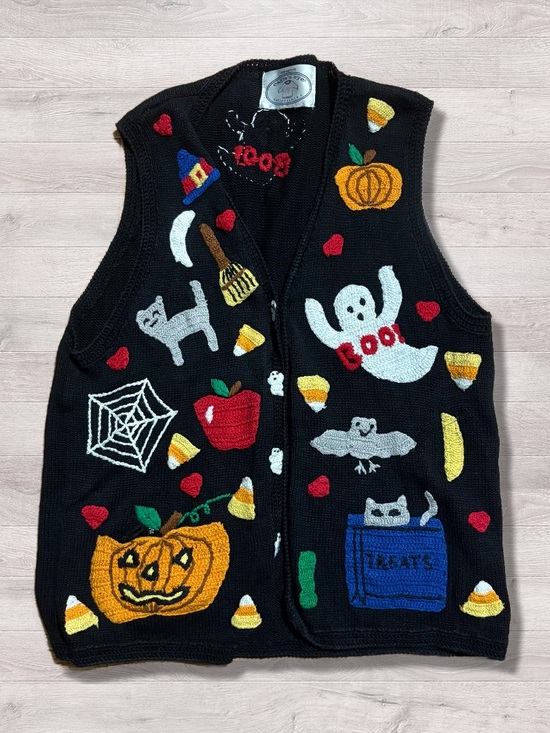 Eagles Eye Sweaters - Vintage 90s Eagle’s Eye Knit Halloween Fall Sweater Vest Women’s Large Teacher